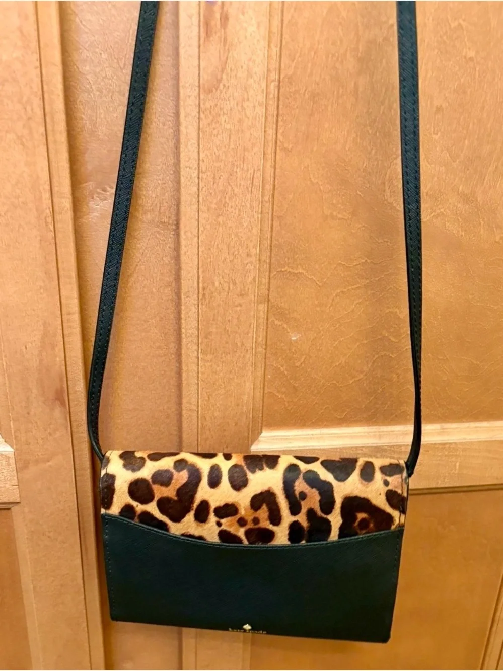 Kate Spade Run Wild Leopard Summer Crossbody Bag calf-hair black leather - EUC